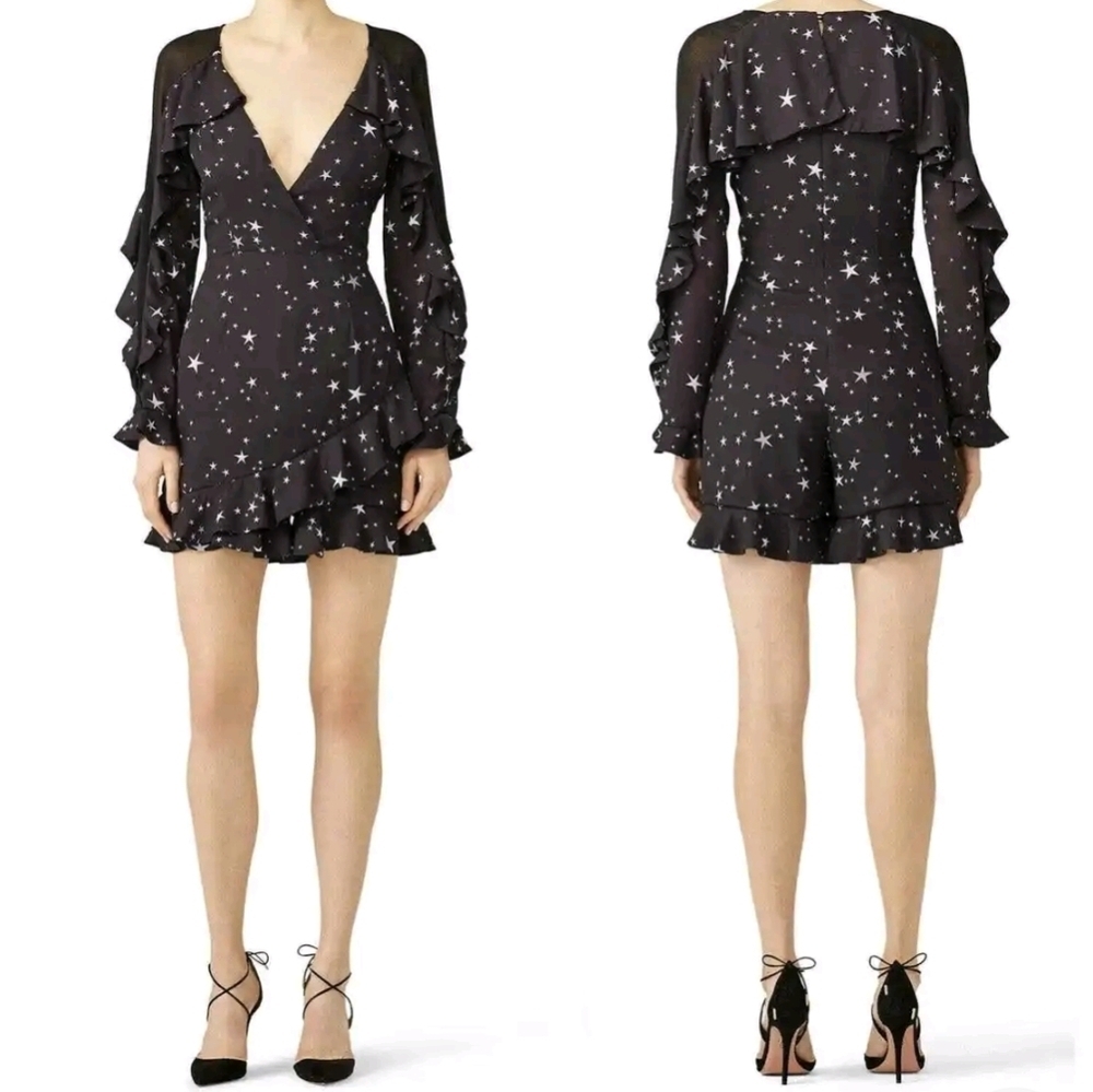 Fame & Partners black Midnight Sky Skort Ruffle Romper Star Print Size 6
